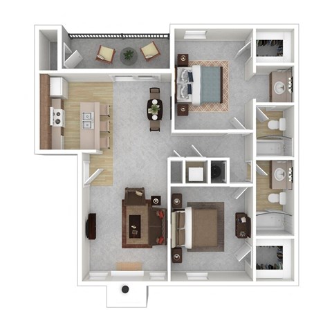a stylized floor plan of a house with bedrooms and a living room